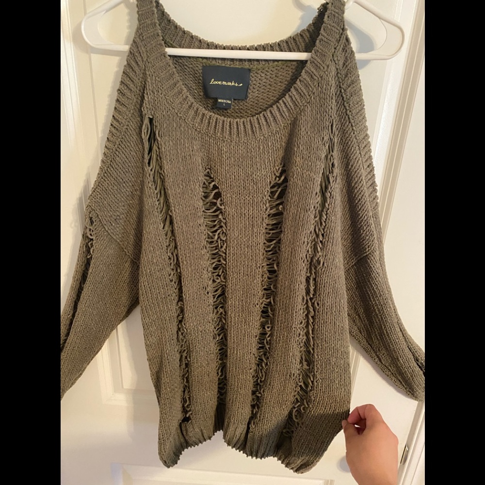 Green distressed sweater